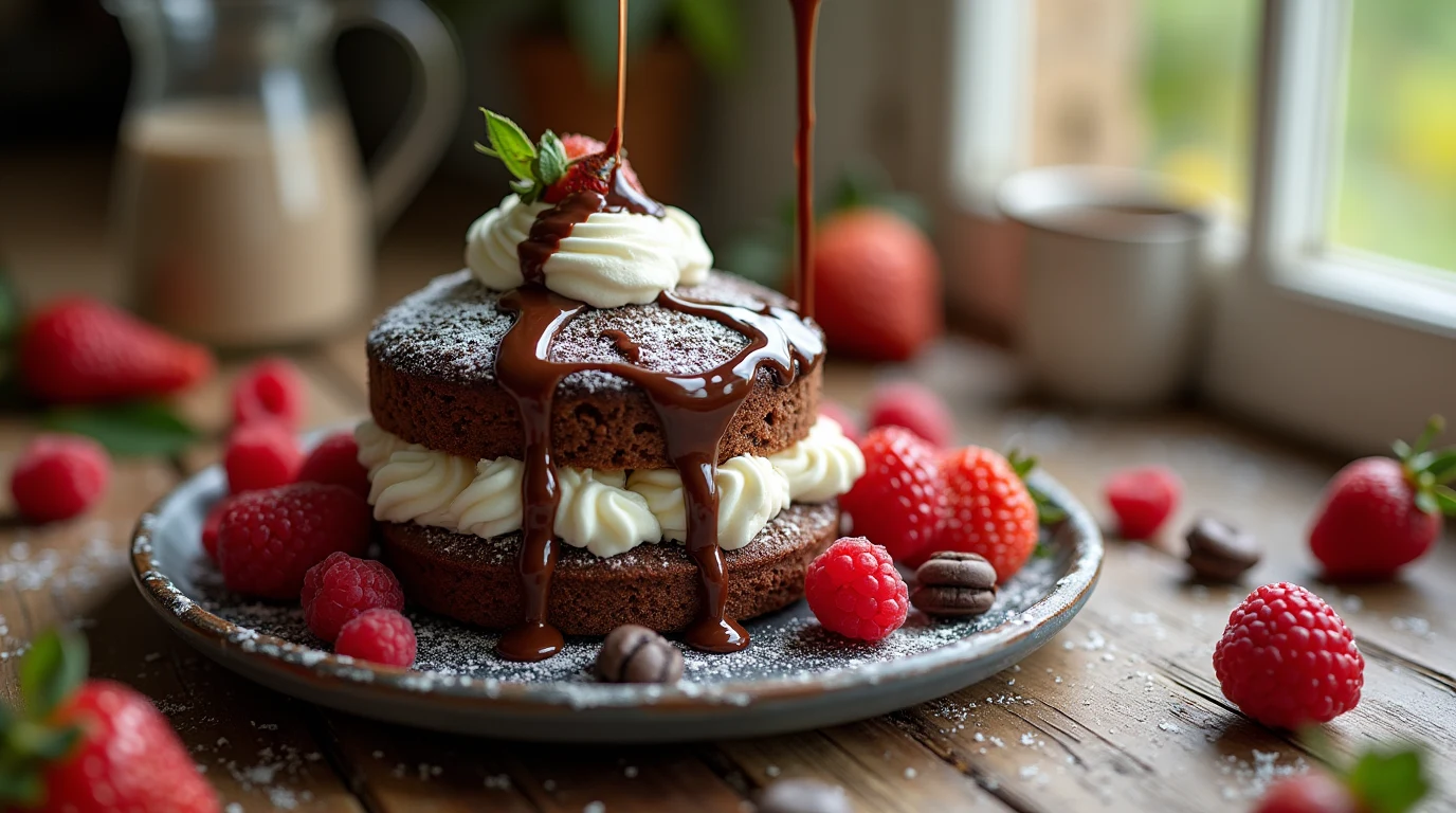 Decadent chocolate shortcake recipe with fresh berries and whipped cream, perfect for spring desserts