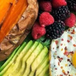 Summer Breakfast Plate with Egg Potato Avocado