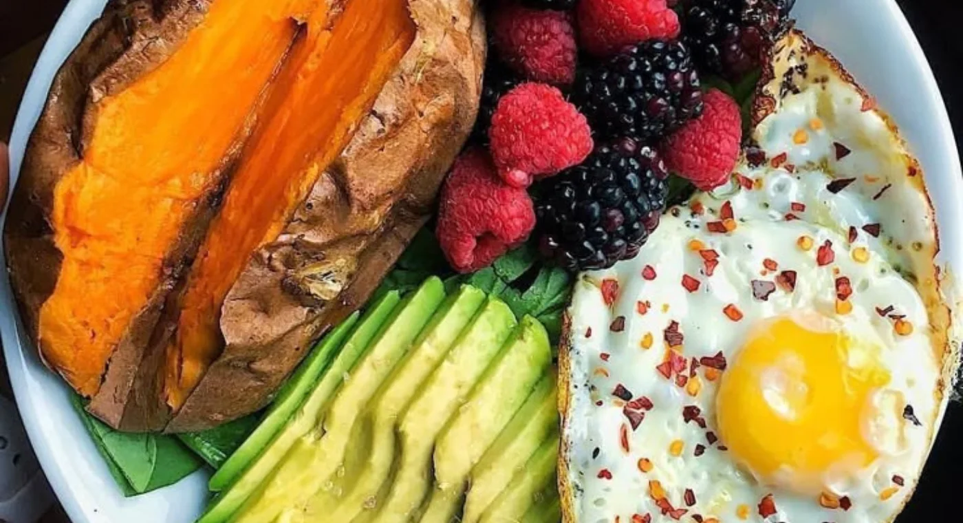 Summer Breakfast Plate with Egg Potato Avocado