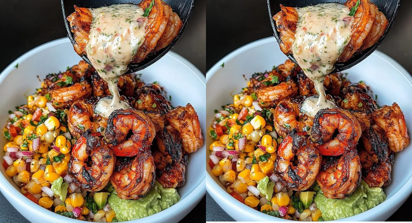 Summer Grilled Shrimp Bowl – Corn Salsa & Creamy Dressing Delight