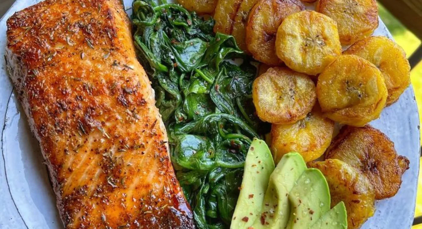 Summer Salmon Plate – Sweet Plantains And Avocado Power Combo